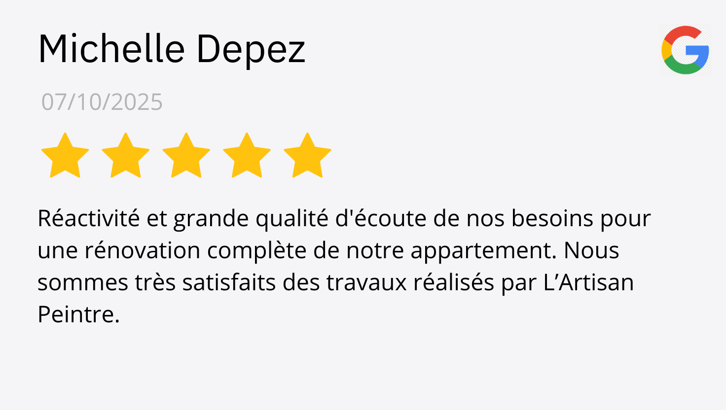 Avis Google l'artisan peintre